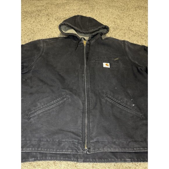 CARHARTT Washed Gray Duck Sherpa Lined Jacket Hoodie Outdoor Utility Workwear XL - Picture 7 of 15